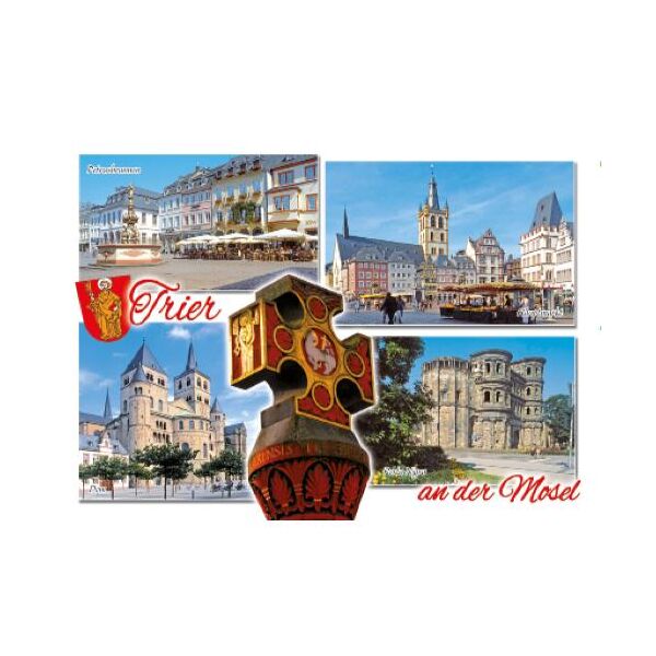 Trier Postkarte Ansichtskarte Motive 037 Petrusbrunnen Hauptmarkt Marktkreuz Hoher Dom St. Peter