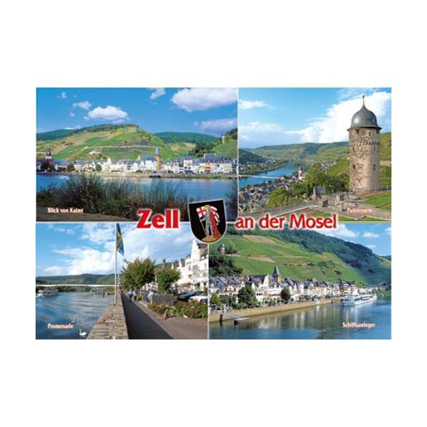 Zell an der Mosel Postkarte Ansichtskarte Motive 006 Wappen Blick von Kaimt Schiffsanleger Promenade