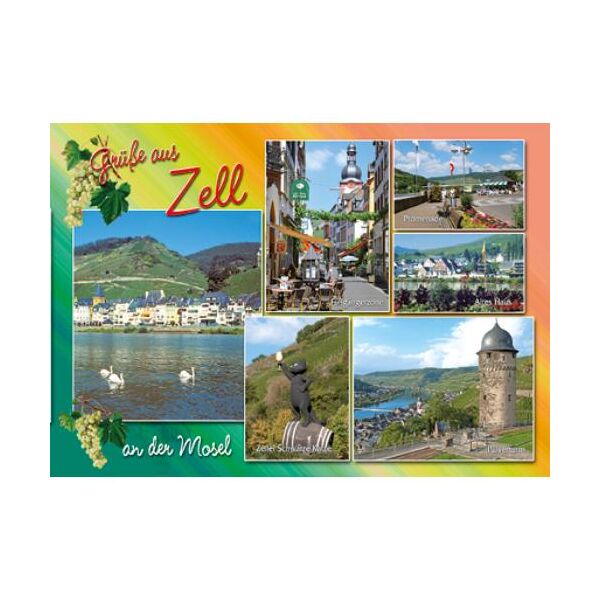 Zell an der Mosel Postkarte Ansichtskarte Motive 009 Promenade schwarze Katze ales Haus Fußgängerzone