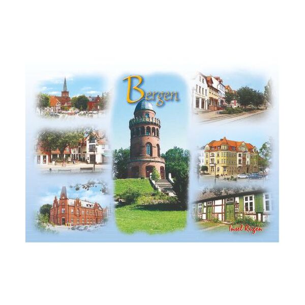 Bergen auf Rügen Postkarte Ansichtskarte Motive 003 Kirche Leuchtturm Rugard