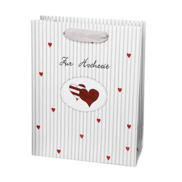Hochzeit Geschenktasche Geschenktüte A5-Format Medium-Tüte Zwei Herzen Metallicfolie