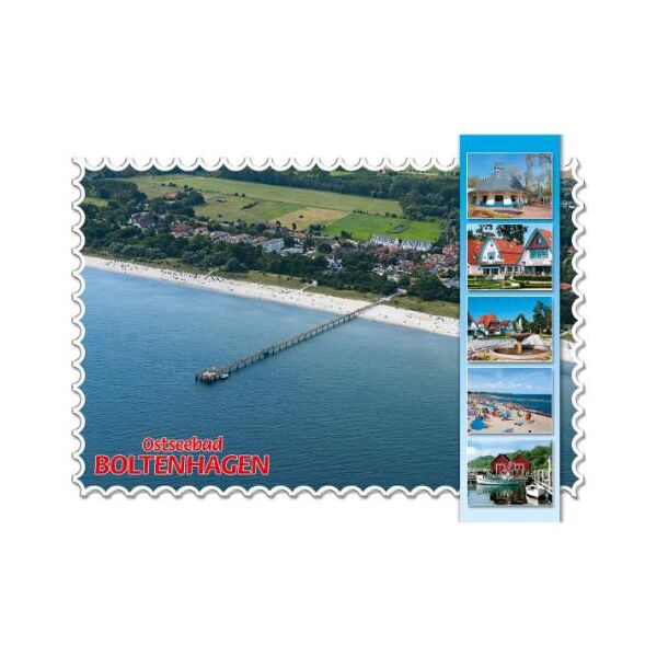 Ostseebad Boltenhagen Postkarte Motive 075 Briefmarken Optik Steg Strand Kurparkanlage