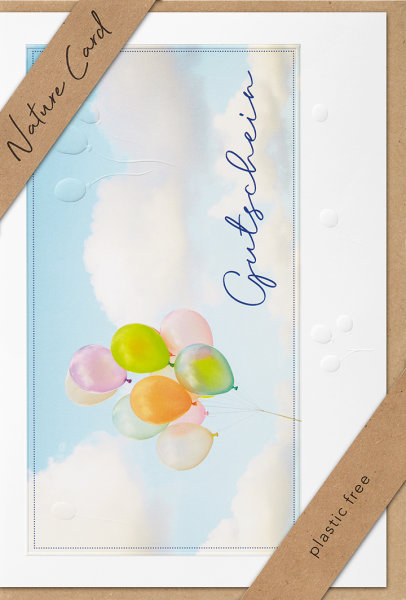 Gutschein – Nature Cards – unverpackt - Glückwunschkarte im Format 11,5 x 17,5 cm mit Briefumschlag - bunte Luftballons