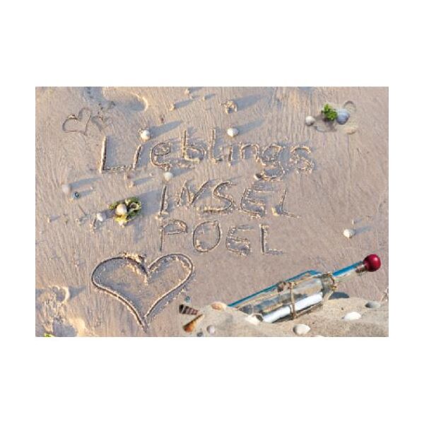 Insel Poel Postkarte Ansichtskarte Lieblingsinsel Poel Herz in Strand Flaschenpost