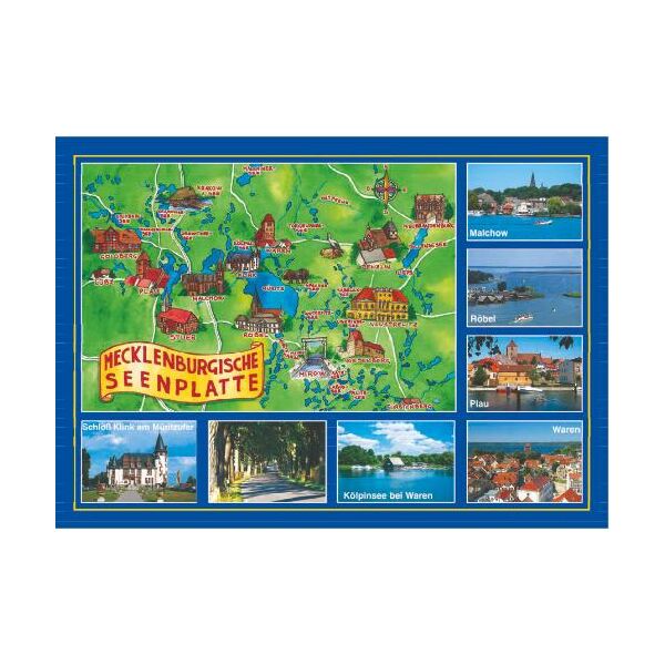 Mecklenburgische Seenplatte Postkarte Landkarte Bilder 7 Städte Ansichtskarte Weltpostkarte