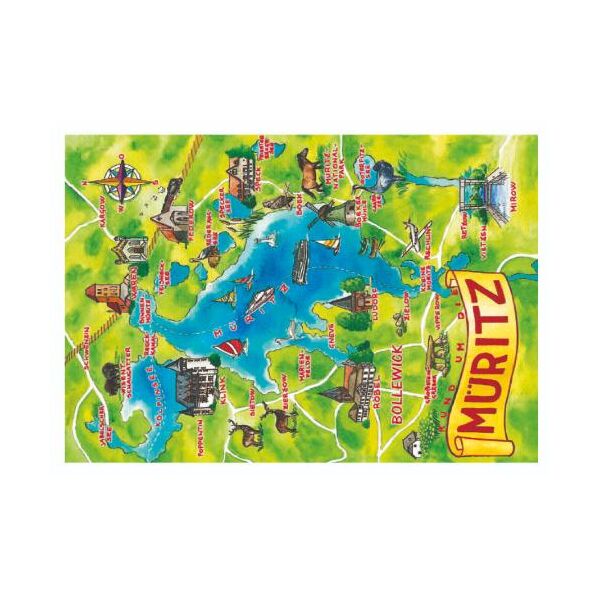 Mecklenburgische Seenplatte Postkarte Ansichtskarte Motive 013 Landkarte Müritz
