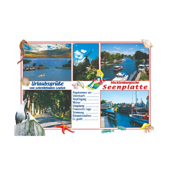 Mecklenburgische Seenplatte Postkarte Ansichtskarte Motive 016 Urlaubsgrüße von schreibfaulen Leuten