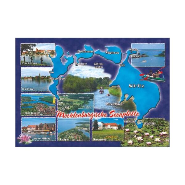 Mecklenburgische Seenplatte Postkarte Ansichtskarte Querformat blau Weltpostkarte Mecklenburg-Vorpommern