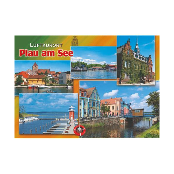 Plau am See Postkarte Ansichtskarte Motive 058 Luftkurort Rathaus Hafen