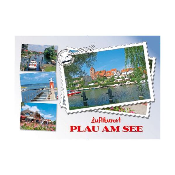 Plau am See Postkarte Ansichtskarte Motive 065 Luftkurort Briefmarkenoptik Kirche