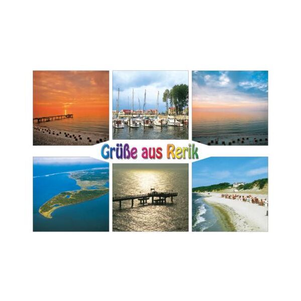 Rerik Postkarte Grüße aus Rerik Ostseebad 6 Motive bunte Schrift Ansichtskarte