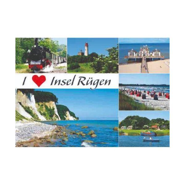 Insel Rügen Postkarte I love Ostseeinsel Rügen sechs Fotos Ansichtskarte