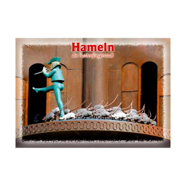 Hameln Postkarte Motive 063 Rattenfängerfigur mit Ratten Hameln die Rattenfängerstadt
