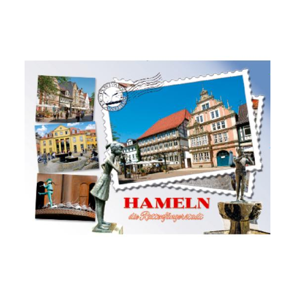 Hameln Postkarte Ansichtskarte Motive 064 Briefmarkenmotiv Leisthaus Rattenfänger