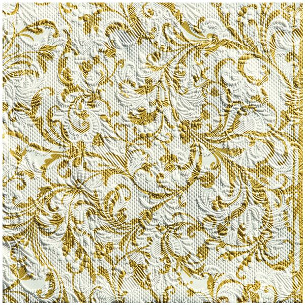 Servietten 33 x 33 cm 3-lagig mit Prägung 15 Servietten Elegance Damask White_Gold goldenes Ornament mit Prägung