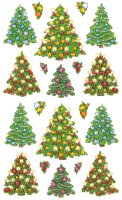 Sticker - Aufkleber - geschmückte Weihnachtsbäume