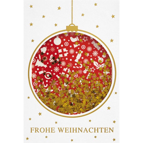 Weihnachten Glückwunschkarte mit Umschlag Shake-Card Weihnachtskugel Sterne Frohe Weihnachten