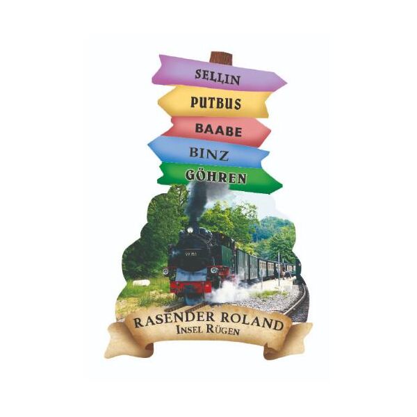 Insel Rügen Wegweiser Magnet Rasender Roland  Kühlschrankmagnet mit Wegweiserschildern in alle Richtungen