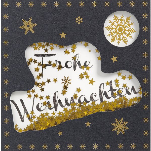 Weihnachten Quadratische Glückwunschkarte mit Umschlag Shake-Card Sterne Eiskristalle Frohe Weihnachten