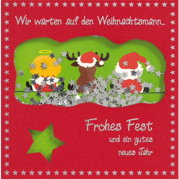 Weihnachten Quadratische Glückwunschkarte mit Umschlag Shake-Card Sterne Weihnachtsmann Elch Engel Frohes Fest Gutes Neues Jahr