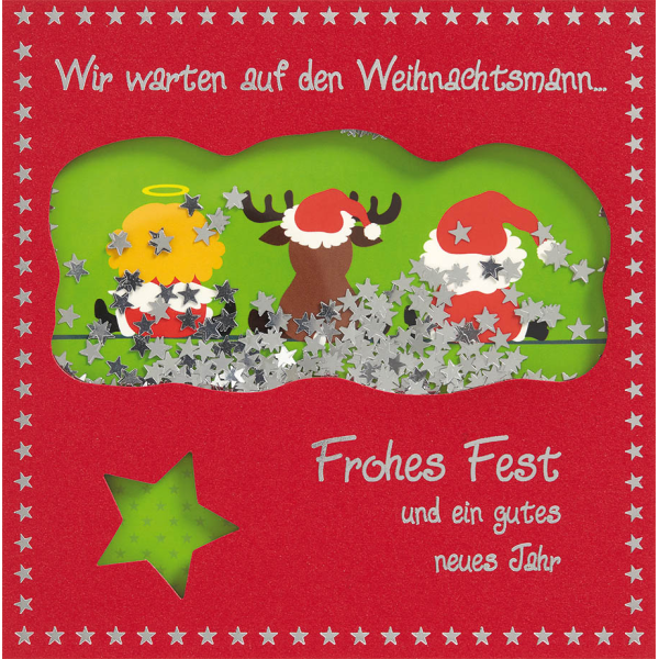 Weihnachten Quadratische Glückwunschkarte mit Umschlag Shake-Card Sterne Weihnachtsmann Elch Engel Frohes Fest Gutes Neues Jahr
