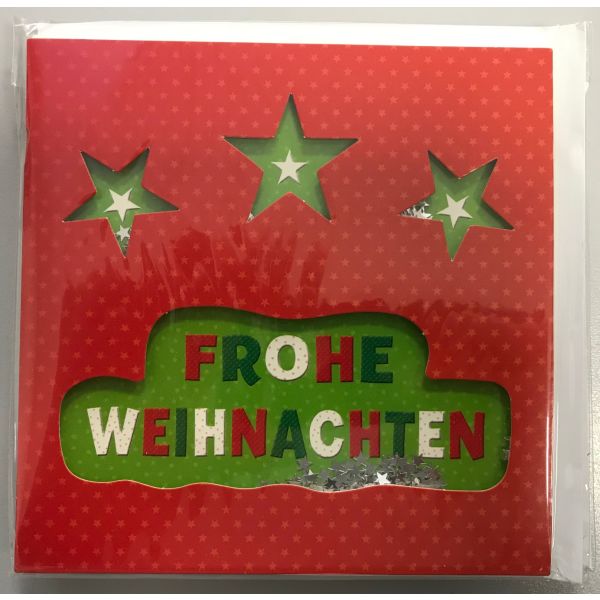 Weihnachten Quadratische Glückwunschkarte mit Umschlag Shake-Card Sterne Frohe Weihnachten