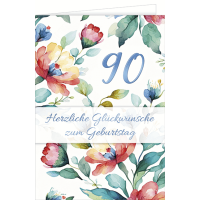 90. Geburtstag große A4 Karte mit Umschlag Blumen...