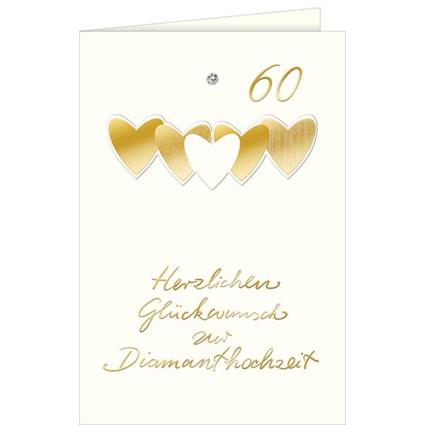Diamanthochzeit Glückwunschkarte mit Briefumschlag Herzen zum 60. Hochzeitstag