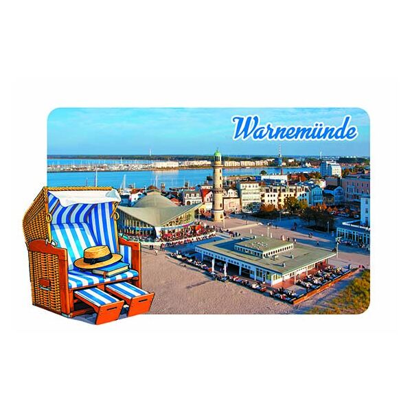 Warnemünde Magnet Holz Korbmagnet Hafen Ostsee