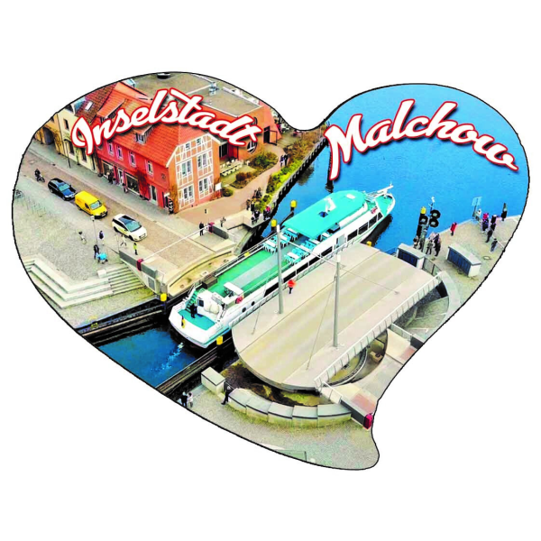 Malchow Mecklenburgische Seenplatte Kühlschrankmagnete ABS herzförmige Kühlschrankmagnet mit dem Motiv der Durchfahrt des MS "Müritz" durch die Drehbrücke