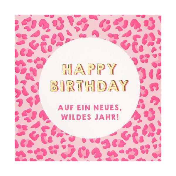 Geburtstag Quadratische unverpackte Glückwunschkarte mit Briefumschlag  Pinkes Leo auf ein neues wildes Jahr Happy Birthday  HAPPY PAPER