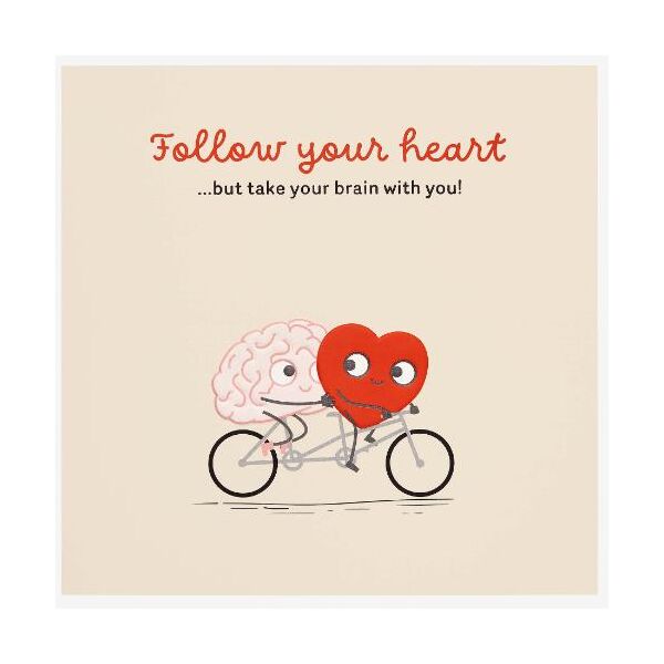 Hochzeit Quadratische unverpackte Glückwunschkarte mit Briefumschlag  follow your heart take your brain with you  Herz und Gehirn auf Tandem  HAPPY PAPER