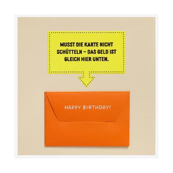 Geburtstag Geldkarte Quadratische unverpackte Glückwunschkarte mit Briefumschlag  Die Karte nicht schütteln  HAPPY PAPER