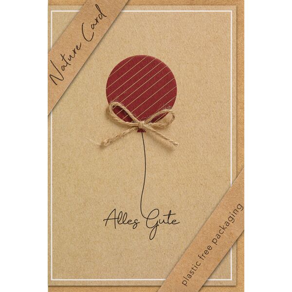 Allgemeine Wünsche Nature Cards unverpackte Glückwunschkarte mit Umschlag roter Luftballon Alles Gute