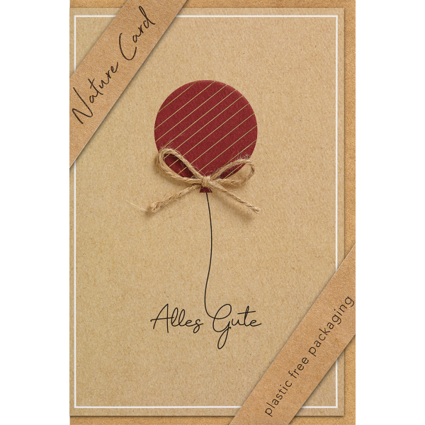 Allgemeine Wünsche Nature Cards unverpackte Glückwunschkarte mit Umschlag roter Luftballon Alles Gute