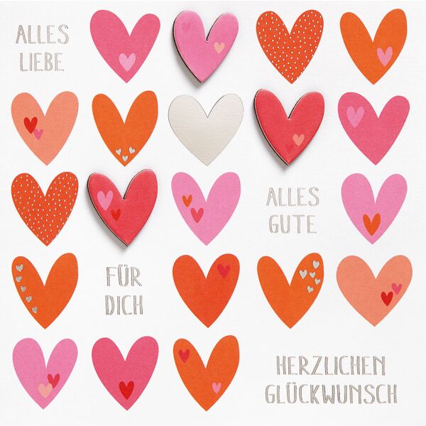 Allgemeine Wünsche FEELINGS Collection Quadratische unverpackte Glückwunschkarte mit Umschlag Herzen Alles Gute für dich