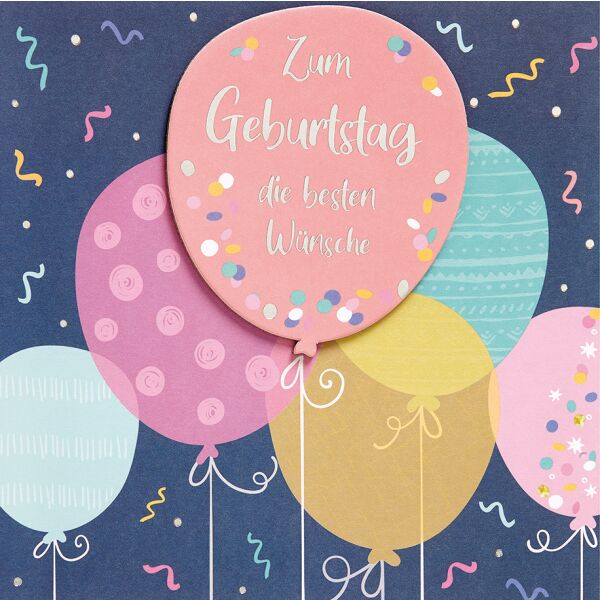 Geburtstag FEELINGS Collection Quadratische unverpackte Glückwunschkarte mit Umschlag bunte Luftballons zum Geburtsag die besten Wünsche
