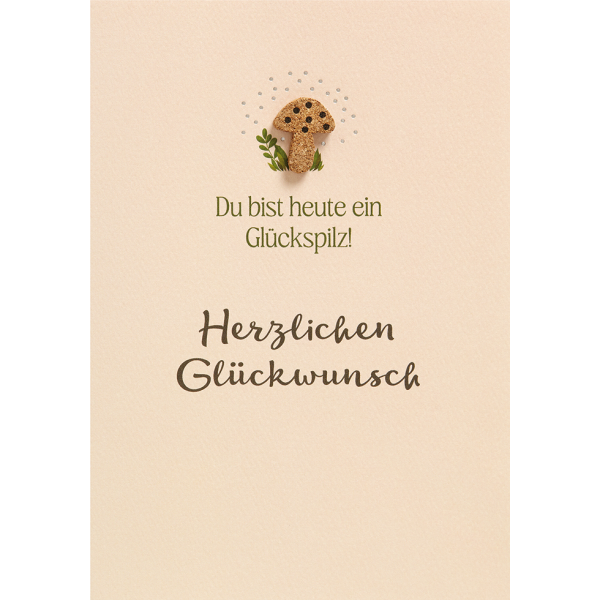 Allgemeine Wünsche Moments Collection unverpackte Glückwunschkarte mit Umschlag Du bist heute ein Glückspilz Herzlichen Glückwunsch