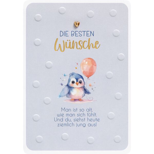 Geburtstag Finest Collection unverpackte Glückwunschkarte mit Umschlag Pinguin mit Luftballon