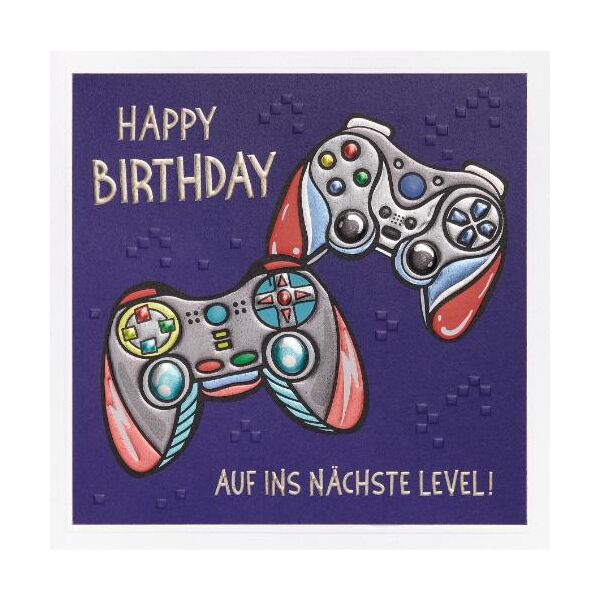 Geburtstag Prisma Collection unverpackte Glückwunschkarte mit Briefumschlag Controller Happy Birthday Auf ins nächste Level