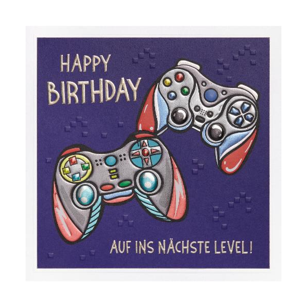 Geburtstag Prisma Collection unverpackte Glückwunschkarte mit Briefumschlag Controller Happy Birthday Auf ins nächste Level
