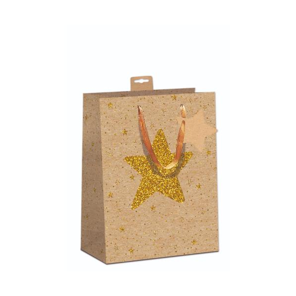 Weihnachten 6 Geschenktaschen Large / A4-Format Kraftkarton  UVP € 23,70 Pro Tüte € 3,95 goldene Sterne