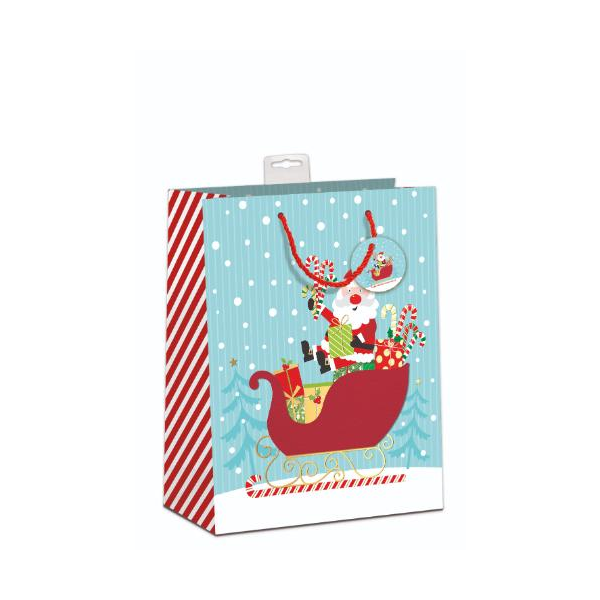 Weihnachten 6 Geschenktaschen Large / A4-Format UVP: €29,70  pro Tüte 4,95€ Weihnachtsmann mit Schlittenapplikation