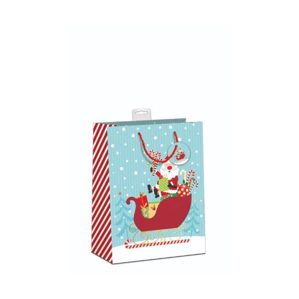 Weihnachten 6 Geschenktaschen Medium / A5-Format UVP: 21,00 pro Tüte 3,50 Weihnachtsmann mit Schlittenapplikation