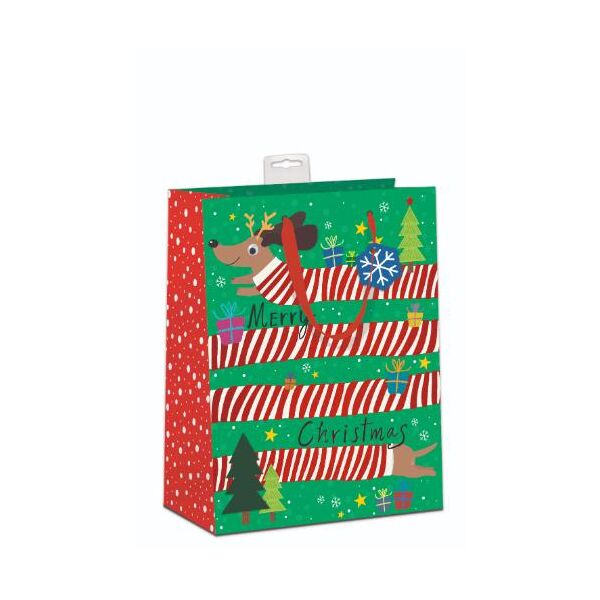 Weihnachten 6 Geschenktaschen Large / A4-Format UVP: €29,70  pro Tüte 4,95€ Dackel mit Pullover Geschenke Merry Christmas mit Tannenbaum Applikation