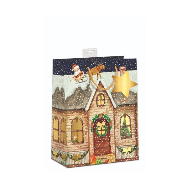 Weihnachten 6 Geschenktaschen Large / A4-Format  UVP € 23,70 Pro Tüte € 3,95 Haus mit Schlitten Weihnachtsmann Rentier