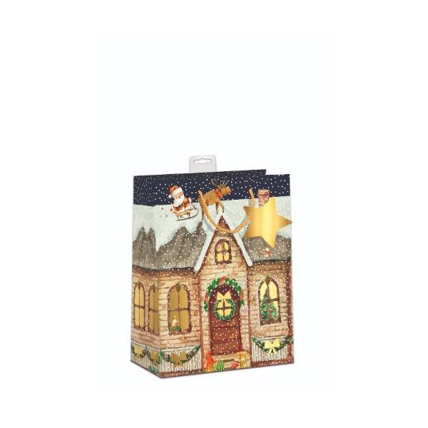 Weihnachten 6 Geschenktaschen Medium / A5-Format UVP € 17,70 Pro Tüte € 2,95 Haus mit Schlitten Weihnachtsmann Rentier