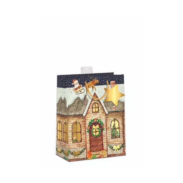 Weihnachten 6 Geschenktaschen Medium / A5-Format UVP € 17,70 Pro Tüte € 2,95 Haus mit Schlitten Weihnachtsmann Rentier