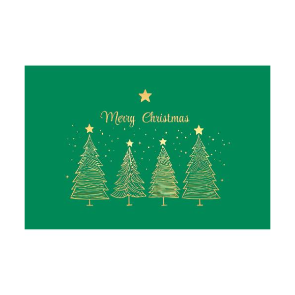 Weihnachten 5er-Beutel mit Umschläge Grün Tannenbäume Merry Christmas  goldene Heißfolienprägung