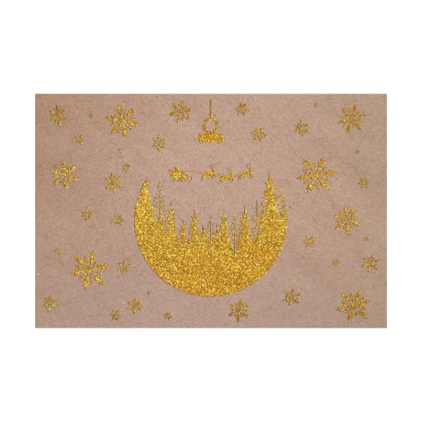 Weihnachten 5er-Beutel mit Umschläge Kraftkarton Schneeflocken Wald  goldene Heißfolienprägung